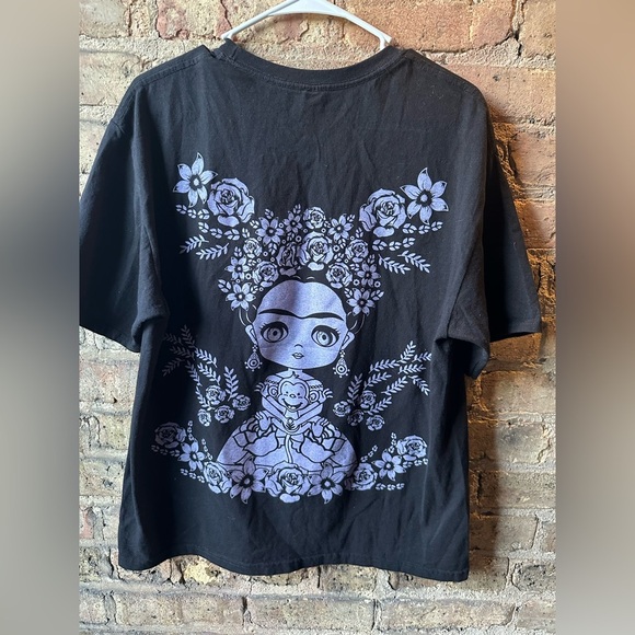 Black Graphic Women's Tee with Colorful Floral Design - Picture 2 of 4